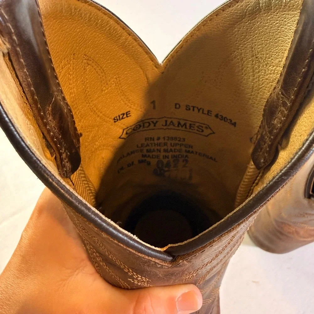 Cody James Cowboy Boots Boys Size 1 Brown Leather Western Cowboy Rodeo Country